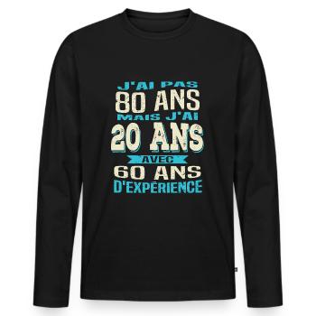 Anniversaire 80 ans - T-shirt manches longues Premium bio Homme - noir - Devant - Nico (187cm)