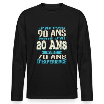 Anniversaire 90 ans - T-shirt manches longues Premium bio Homme - noir - Devant - Nico (187cm)