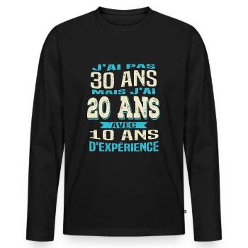 Anniversaire 30 ans - T-shirt manches longues Premium bio Homme - noir - Devant - Nico (187cm)