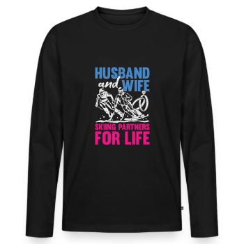 Ski Skifahrer Ehe Ehepaar Mann Frau Geschenk - Männer Premium Bio Langarmshirt - Schwarz - Vorne - Nico (187cm)