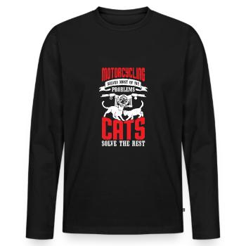 Moto Cat Motorcyclist Cadeau - T-shirt manches longues Premium bio Homme - noir - Devant - Nico (187cm)