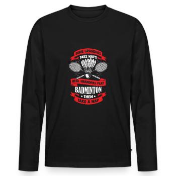 Drôle de badminton Grand-père Grand-père Cadeau - T-shirt manches longues Premium bio Homme - noir - Devant - Nico (187cm)
