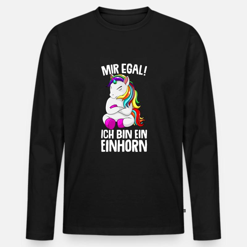Mir egal ich bin ein Einhorn Unicorn Kinder - Männer Premium Bio Langarmshirt - Schwarz