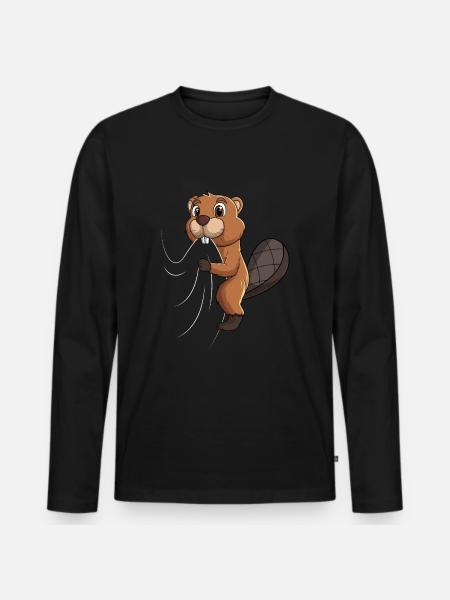 Biber Kinder Jungen Mädchen - Männer Premium Bio Langarmshirt - Schwarz