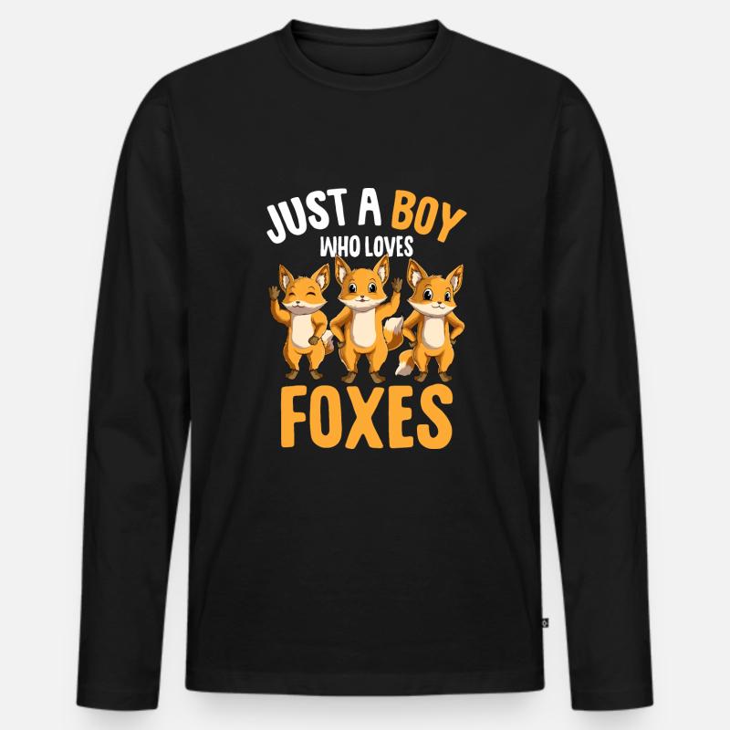 Fuchs Junge Kinder - Männer Premium Bio Langarmshirt - Schwarz