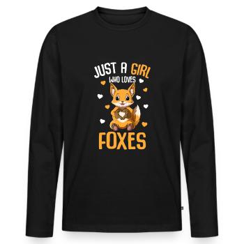 Fuchs Mädchen Kinder - Männer Premium Bio Langarmshirt - Schwarz - Vorne - Nico (187cm)