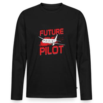 Future Pilot Flight School Chief Aviator Gift - Men's Premium Organic Long Sleeve Shirt - black - Front - Nico (187cm)