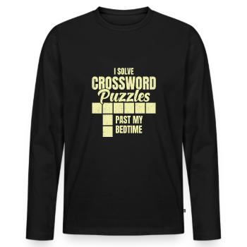 Je résous des mots croisés après l’heure du coucher - T-shirt manches longues Premium bio Homme - noir - Devant - Nico (187cm)