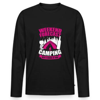 Wochenendprognose Camping mit einer Chance auf Wein - Männer Premium Bio Langarmshirt - Schwarz - Vorne - Nico (187cm)