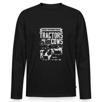 Funny Farming Tractor Farm Owner Farmer Gift - Men's Premium Organic Long Sleeve Shirt - black - Front - Nico (187cm)