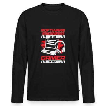 Funny Software Engineer Developer Programmer Gift - Men's Premium Organic Long Sleeve Shirt - black - Front - Nico (187cm)