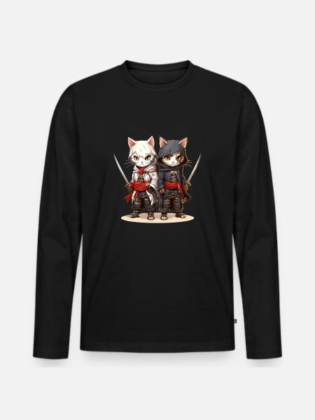 Two Samurai Cats - Men's Premium Organic Long Sleeve Shirt - black
