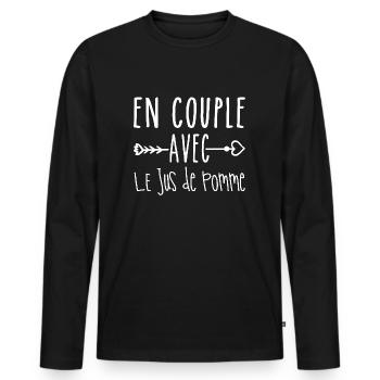 En Couple avec Jus de pomme, Fans de Jus de pomme - T-shirt manches longues Premium bio Homme - noir - Devant - Nico (187cm)
