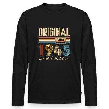 Anniversaire 80 Ans Original 1945 Cadeau Fête - T-shirt manches longues Premium bio Homme - noir - Devant - Nico (187cm)