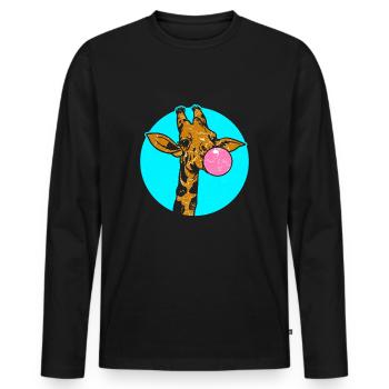 Funny girafe avec bubble-gum - T-shirt manches longues Premium bio Homme - noir - Devant - Nico (187cm)