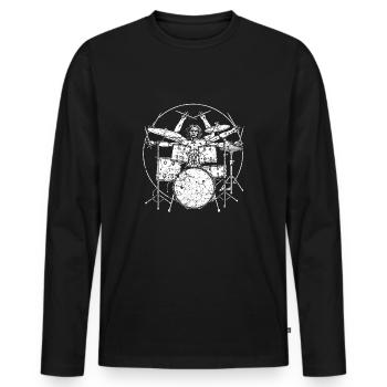 Schlagzeug da Vinci Vitruvianischer Mensch - Männer Premium Bio Langarmshirt - Schwarz - Vorne - Nico (187cm)