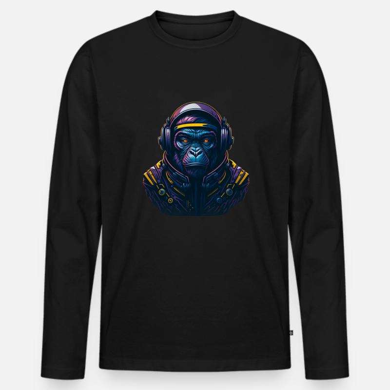 Gorilla Astronaut Affe - Männer Premium Bio Langarmshirt - Schwarz