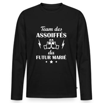 Team des assoiffés, EVG,enterrement vie garçon - T-shirt manches longues Premium bio Homme - noir - Devant - Nico (187cm)