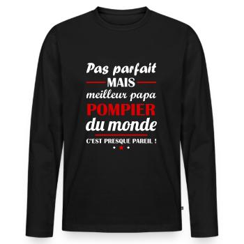 Pas parfait mais meilleur papa pompier du monde - T-shirt manches longues Premium bio Homme - noir - Devant - Nico (187cm)