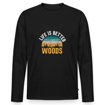 Life Is Better In the Forest - Men's Premium Organic Long Sleeve Shirt - black - Front - Nico (187cm)