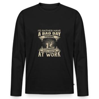 Ich habe lieber einen schlechten Angeltag als...... - Männer Premium Bio Langarmshirt - Schwarz - Vorne - Nico (187cm)