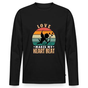 Love Makes My Heart Beat - Männer Premium Bio Langarmshirt - Schwarz - Vorne - Nico (187cm)