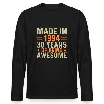 Fabriqué en 1994 30 ans d’être génial - T-shirt manches longues Premium bio Homme - noir - Devant - Nico (187cm)