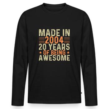 Fabriqué en 2004 20 ans d’être génial - T-shirt manches longues Premium bio Homme - noir - Devant - Nico (187cm)