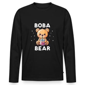 Boba Bear - Bubble Tea Kawaii - Men's Premium Organic Long Sleeve Shirt - black - Front - Nico (187cm)