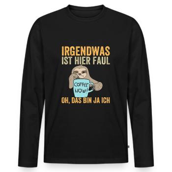 Il y a quelque chose de louche ici, oh, c’est moi - T-shirt manches longues Premium bio Homme - noir - Devant - Nico (187cm)