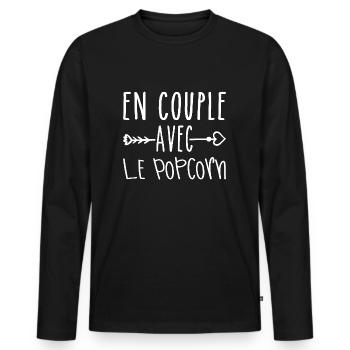 En Couple avec Popcorn, cadeau Fans de Popcorn - T-shirt manches longues Premium bio Homme - noir - Devant - Nico (187cm)