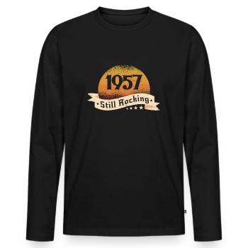 1957 - Men's Premium Organic Long Sleeve Shirt - black - Front - Nico (187cm)
