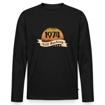 1974 - Männer Premium Bio Langarmshirt - Schwarz - Vorne - Nico (187cm)