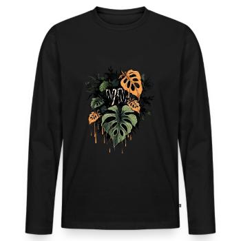 Dripping Monstera Leaves - by variegated.mind - Männer Premium Bio Langarmshirt - Schwarz - Vorne - Nico (187cm)