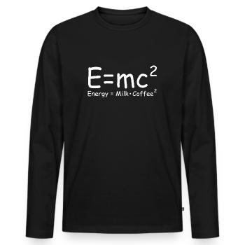 Kaffee | Relativitätstheorie, lustige Sprüche - Männer Premium Bio Langarmshirt - Schwarz - Vorne - Nico (187cm)