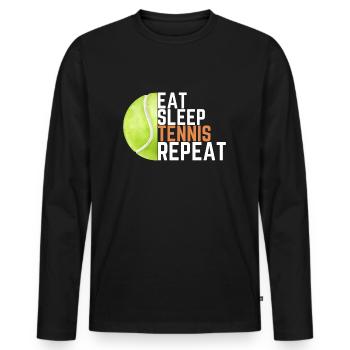 Eat Sleep Tennis Repeat - Männer Premium Bio Langarmshirt - Schwarz - Vorne - Nico (187cm)