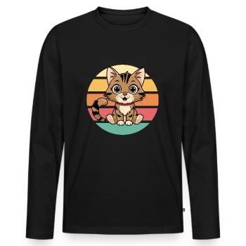 Mignon dessin animé chat Vintage coucher de soleil - T-shirt manches longues Premium bio Homme - noir - Devant - Nico (187cm)