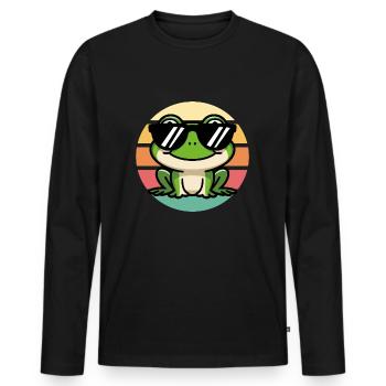 Cool Frog With Sunglasses Vintage Sunset - Men's Premium Organic Long Sleeve Shirt - black - Front - Nico (187cm)