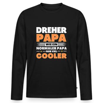 Dreher Papa wie ein normaler nur viel cooler - Männer Premium Bio Langarmshirt - Schwarz - Vorne - Nico (187cm)