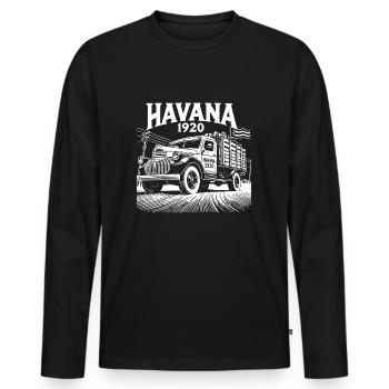 Vintage Trucks in Havana T-Shirt - Retro Style - Men's Premium Organic Long Sleeve Shirt - black - Front - Nico (187cm)