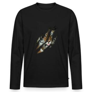 Funny Tiger Safari Animal Cat - Men's Premium Organic Long Sleeve Shirt - black - Front - Nico (187cm)