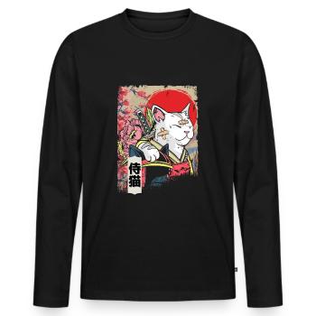 Japon Samouraï Chat Guerrier Ninja Chat - T-shirt manches longues Premium bio Homme - noir - Devant - Nico (187cm)