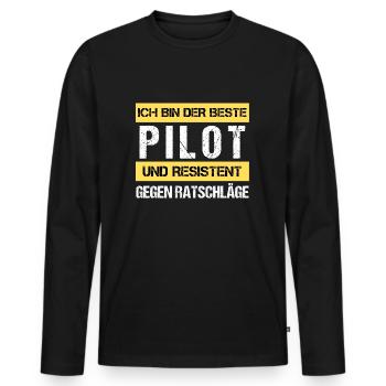 Pilote résistant - T-shirt manches longues Premium bio Homme - noir - Devant - Nico (187cm)