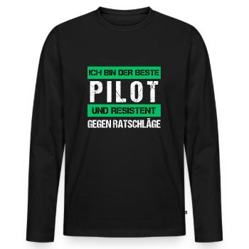 Resistenter Pilot - Männer Premium Bio Langarmshirt - Schwarz - Vorne - Nico (187cm)