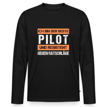 Pilote résistant - T-shirt manches longues Premium bio Homme - noir - Devant - Nico (187cm)