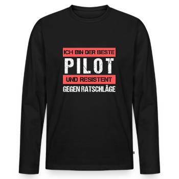 Pilote résistant - T-shirt manches longues Premium bio Homme - noir - Devant - Nico (187cm)