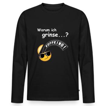 KOPFKINO - Grinning Emoji - Men's Premium Organic Long Sleeve Shirt - black - Front - Nico (187cm)