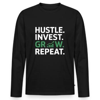 Hustle Invest Grow Repeat - T-shirt manches longues Premium bio Homme - noir - Devant - Nico (187cm)