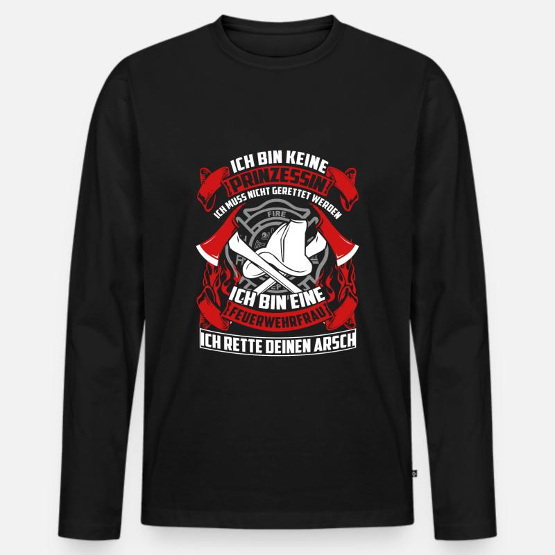 Feuerwehrfrau - Retten - Männer Premium Bio Langarmshirt - Schwarz
