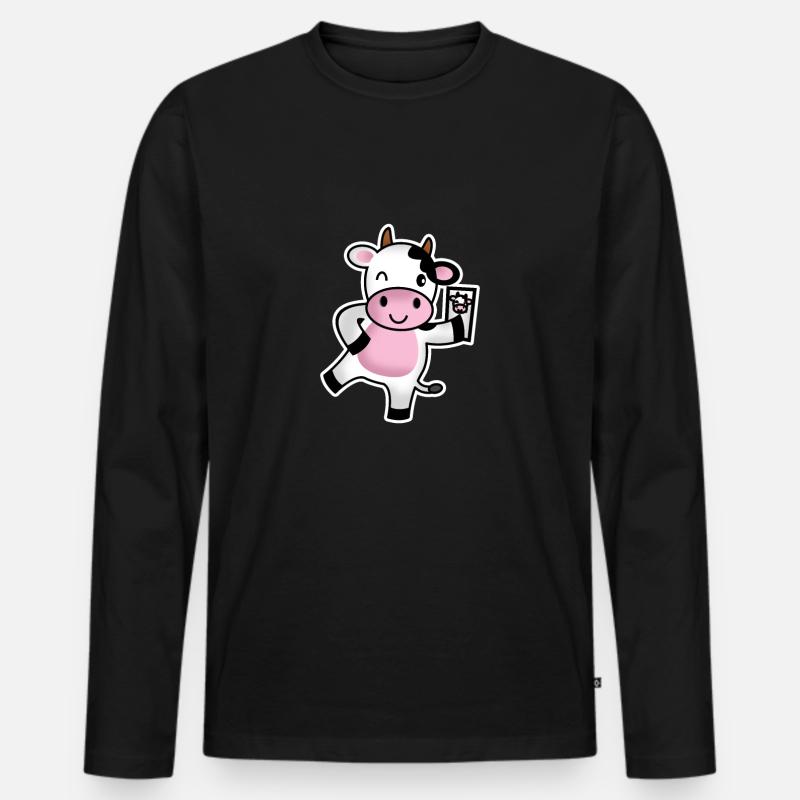 Kuh mit Handy - Männer Premium Bio Langarmshirt - Schwarz